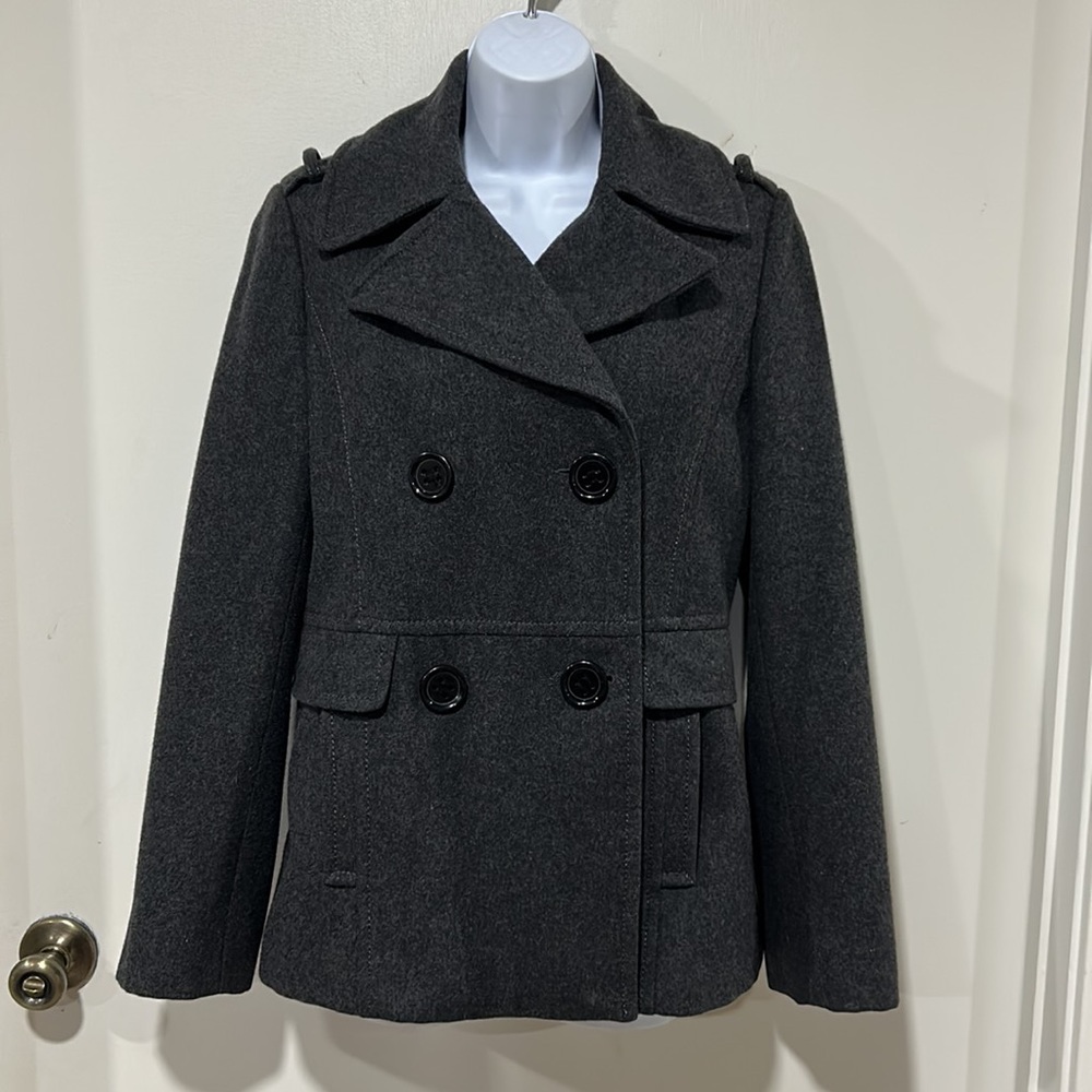 Kenneth Cole REACTION Gray Black Double Breast Wool Pea Coat Size 4